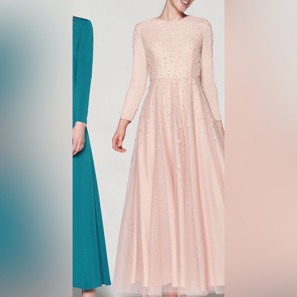 Modest blush long sleeve maxi gown